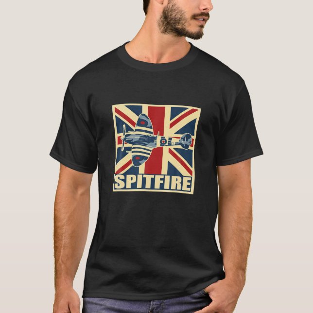 RAF Spitfire Fighter Aircraft Flygplan WW2 Flygpla T Shirt (Framsida)