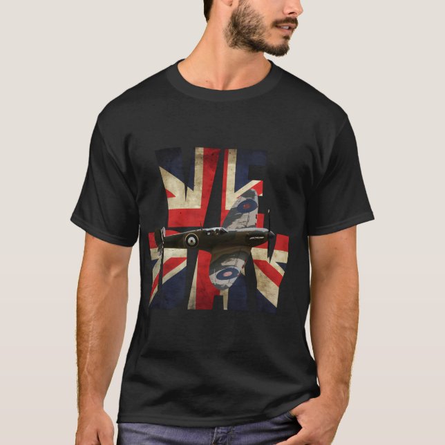 Raf Spitfire Ww2 Fighter Flygplan Union Jack T Shirt (Framsida)
