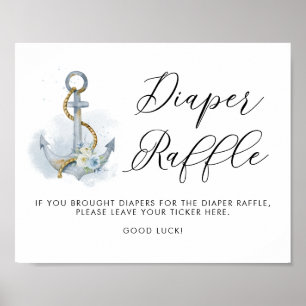 Raffel för vattenfärgsankare för Nautical Diaper B Poster