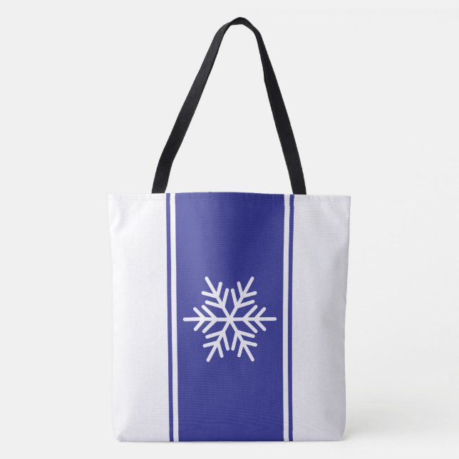 Raffinerad djupblå vit Tävla Rand Snöflake Tygkasse (Framsida)