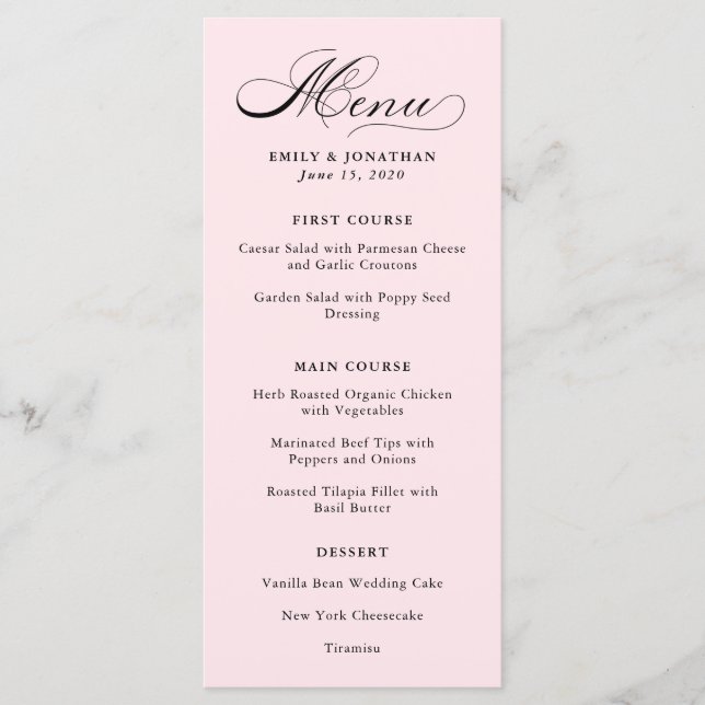 Raffinerad | Kalligrafi på menyn  Rosa Meny (Framsida)