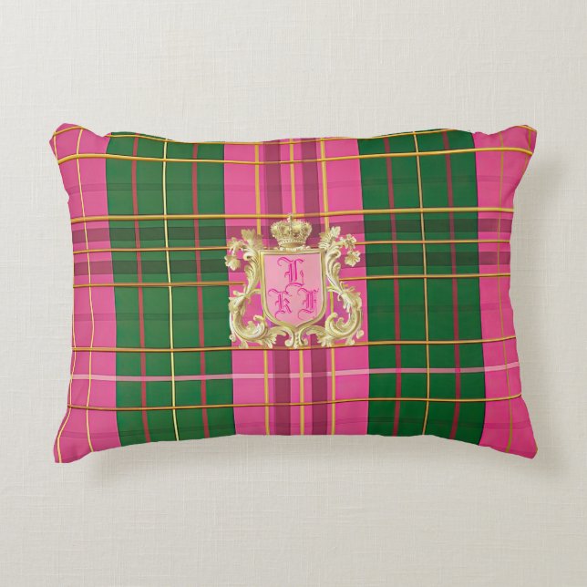 Raffinerad Rosa och Grönt Play Monogram Prydnadskudde (Framsidan)