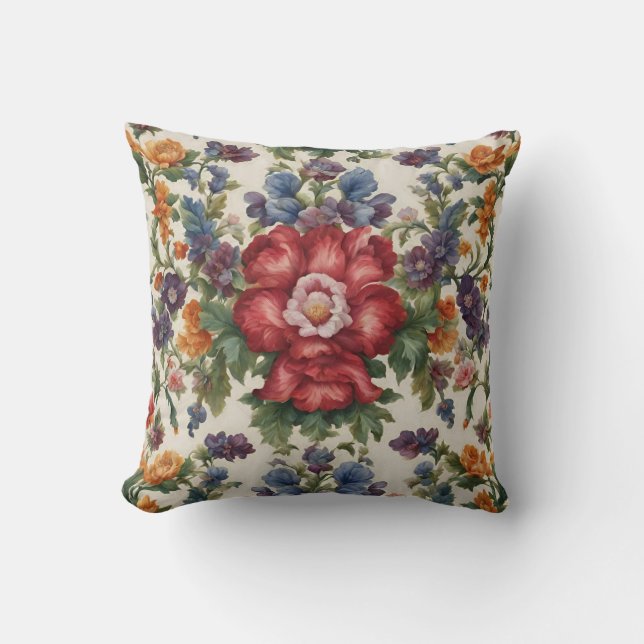 Raffinerade röda blommor och ömtåliga blommor av f kudde (Framsida)