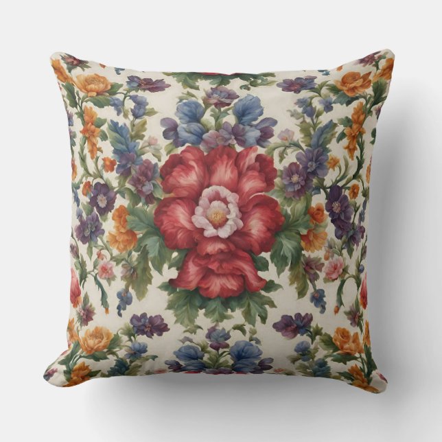 Raffinerade röda blommor och ömtåliga blommor av f kudde (Framsida)