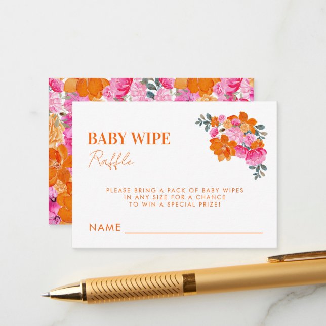 Raffla med rosa orange babydoekjes baby shower spe tilläggskort (Fram/Back In Situ)