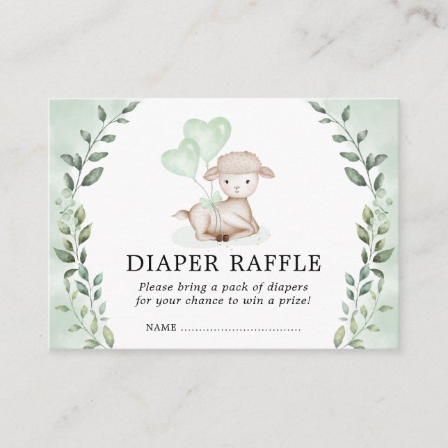 Raffle Baby Sheep Shower för Cute Greenery Lamb Tilläggskort (Framsida)