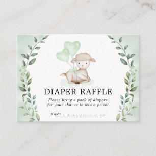 Raffle Baby Sheep Shower för Cute Greenery Lamb Tilläggskort