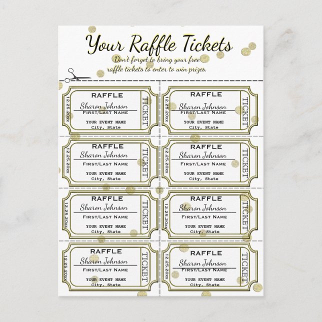 Raffle Biljett Golden Confetti Vykort (Framsida)