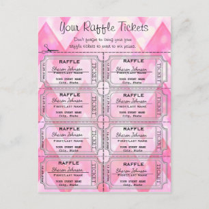 Raffle Biljett Rosa Chevron Vykort