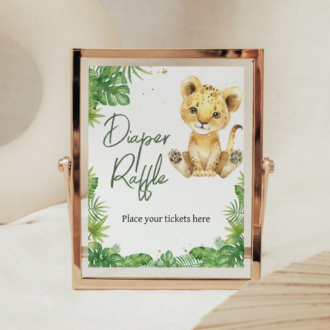 Raffle med Lejona babyskor Poster (Roaring with Excitement Lion Baby Shower Diaper Raffle Sign
)