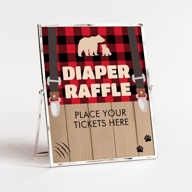 Raffle Rustic Play Lumberjack Poster (Plaid Lumberjack Baby Shower Diaper Raffle Sign)