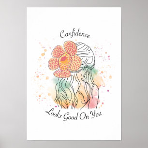Rafflesia Flower line art kvinna - vattenfärgsdesi Poster