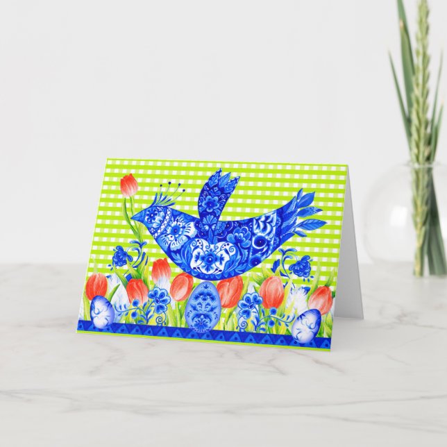 Raft Bluebird and Tulips Greeting Card Kort (Framsida)