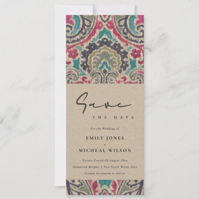 RAFT BOHO TRIBAL IKAT ROSA TEAL SPARA DATUM INVI INBJUDNINGAR (Framsida)