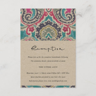 RAFT BOHO TRIBAL IKAT ROSA TEAL WEDDING RECEPTING TILLÄGGSKORT