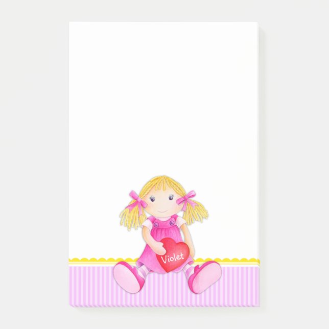 Rag docka vattenfärgsdel med namnet post it notes post-it block (Framsida)