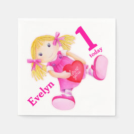 Rag doll art-flickor 1:a födelserumblöjor pappersservett