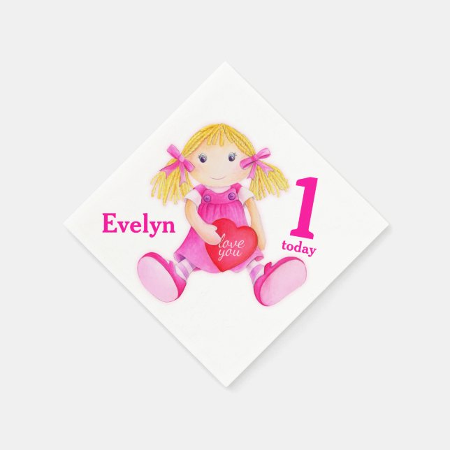 Rag doll art-flickor 1:a födelserumblöjor pappersservett (Hörn)