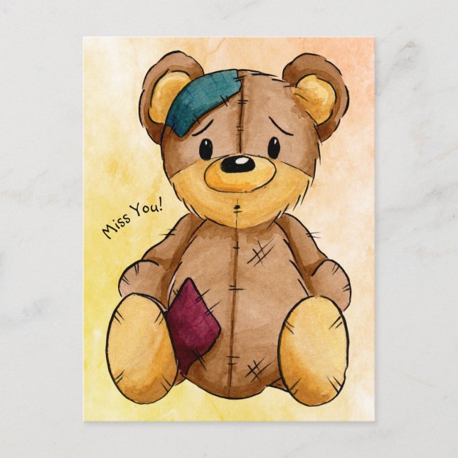 Rag Doll Bear Miss You Postcard Vykort (Framsida)