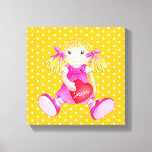 Rag doll-flickor personlig gult mosékonst canvastryck