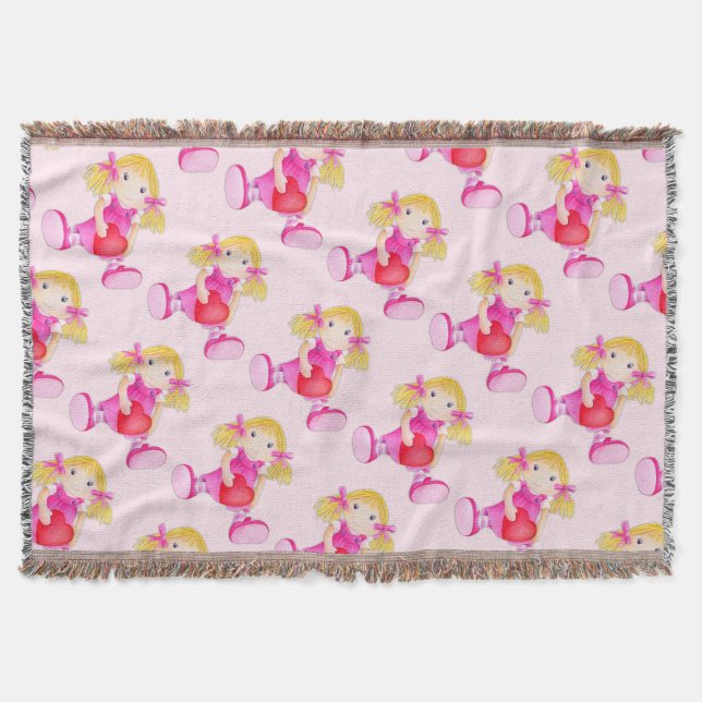 Rag doll vattenfärgsbild rosa mönster kast filt (Framsidan)