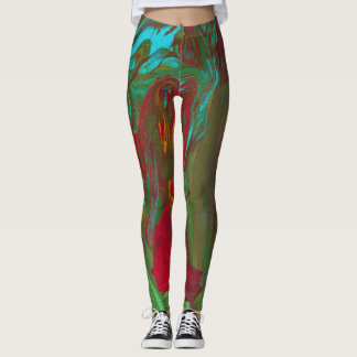 Rag To Riches 1 Fet Röda Gröna Abstrakt Leggings