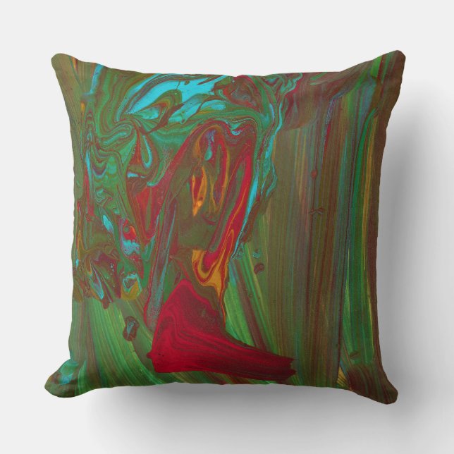 Rag To Riches 1 Red Green Abstract Accent Pillow Kudde (Framsida)
