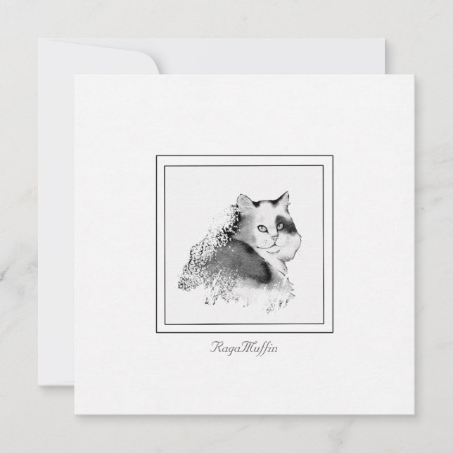 RagaMuffin Cat Charcol Sketched Anteckningskort (Framsida)