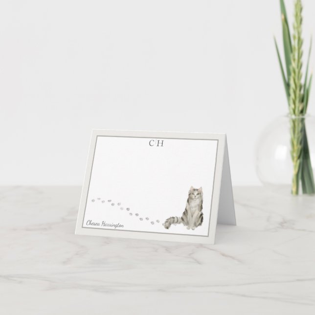 Ragamuffin Cat Grått Gräns Monogram Namn, vikt Tack Kort (Framsida)