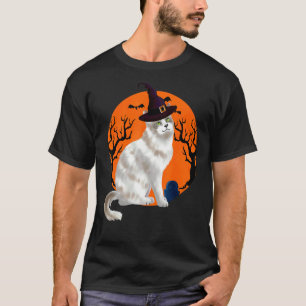 Ragamuffin Katt Söt Halloween Häxa Hatt Och Måne T Shirt
