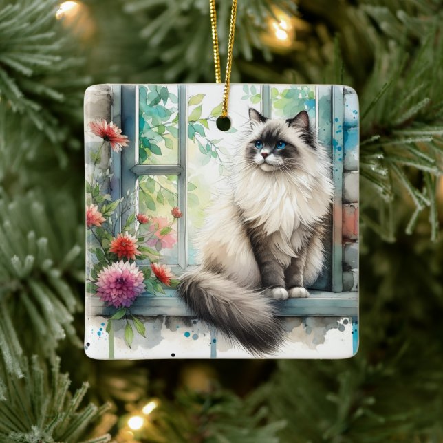 Ragdol Cat in Window Home Sweet Home Home Julgransprydnad Keramik (Träd)