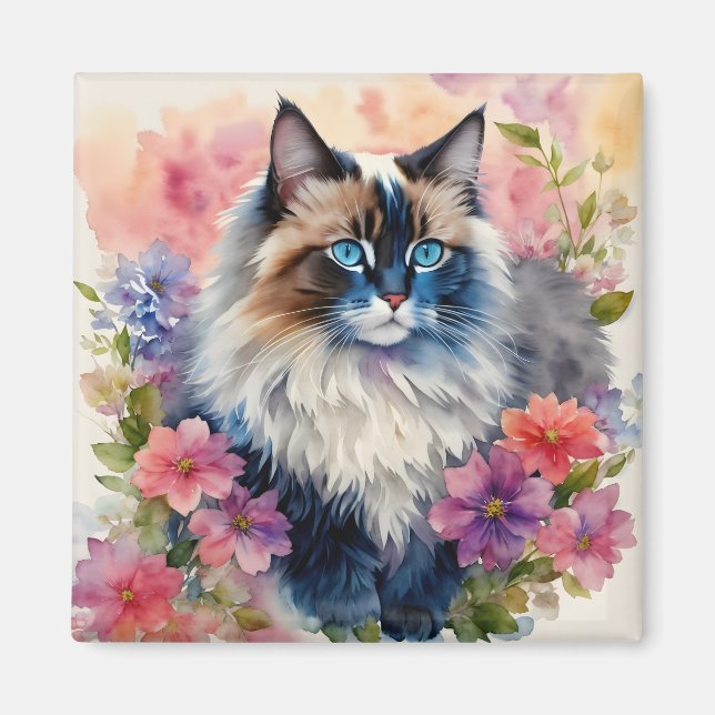 Ragdoll Blommigt Art Magnet (Framsidan)