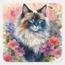 Ragdoll Cat Blommigt Porträtt Art