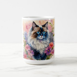 Ragdoll Cat Blommigt Porträtt Art Kaffemugg