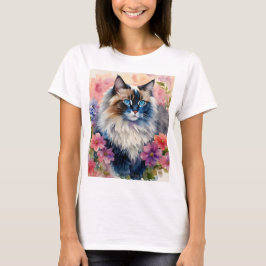 Ragdoll Cat Blommigt Porträtt Art T Shirt