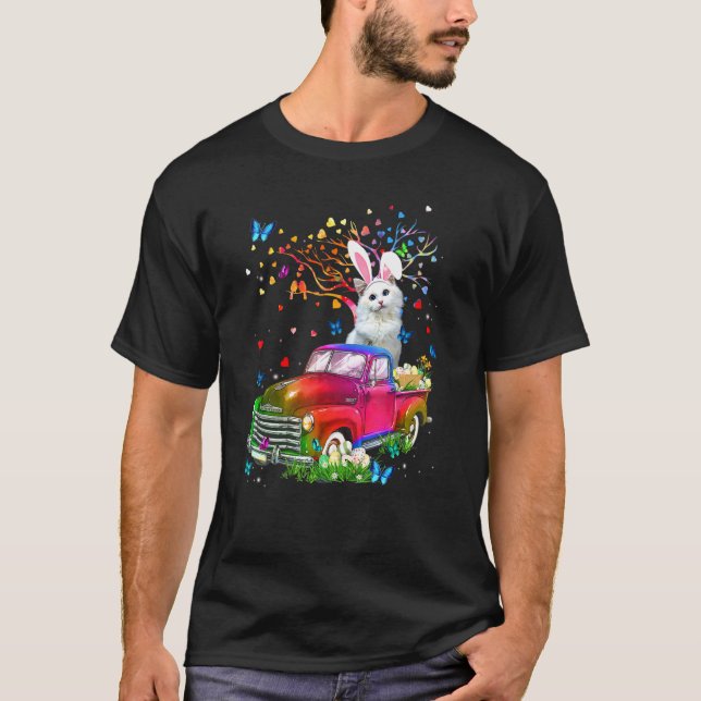Ragdoll Cat Bunny Lastbil Hunting Eggs Träd Påsk D T Shirt (Framsida)