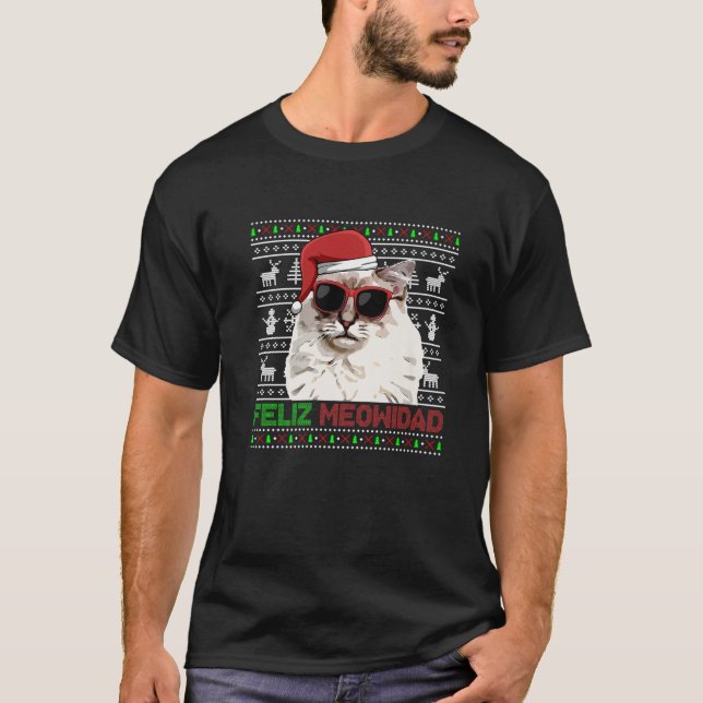 Ragdoll Cat Feliz Meowidad Funny jul T Shirt (Framsida)