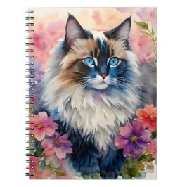 Ragdoll Cat Floral Portrait Anteckningsbok