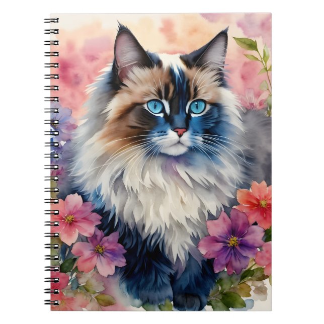 Ragdoll Cat Floral Portrait Anteckningsbok (Framsidan)