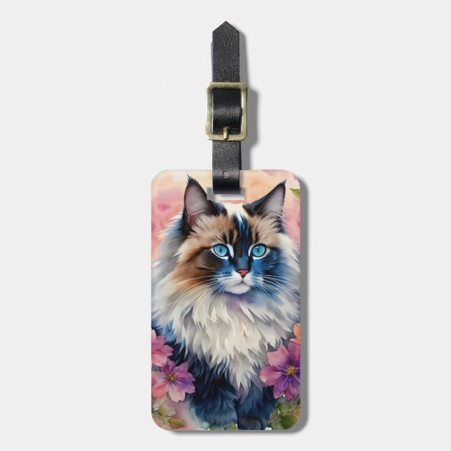 Ragdoll Cat Floral Portrait Bagagebricka (Vertikal Framsida)
