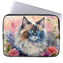 Ragdoll Cat Floral Portrait Laptop Fodral