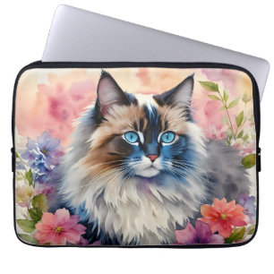 Ragdoll Cat Floral Portrait Laptop Fodral