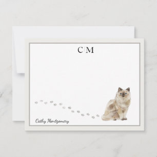 Ragdoll Cat Grått Gräns Monogram Namn Anteckningskort