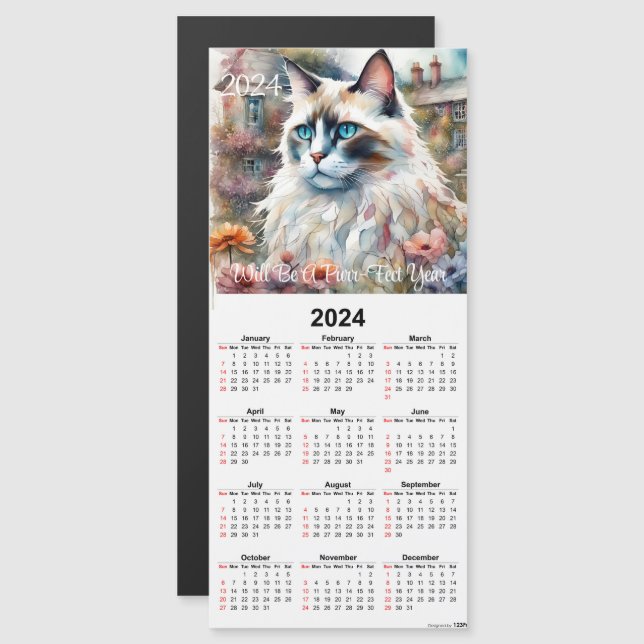 Ragdoll Cat i Garden Magnetic Calendar Card (Fram/baksida)