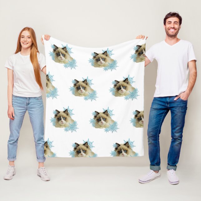 Ragdoll Cat i Snöflingor Fleecefilt (På plats)