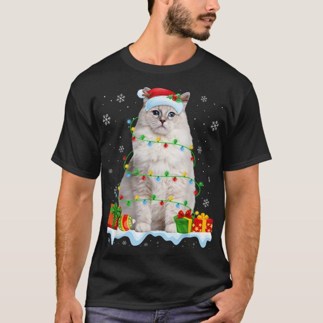 Ragdoll Cat jul Ljus Funny Cat Lover Julafton T Shirt (Framsida)