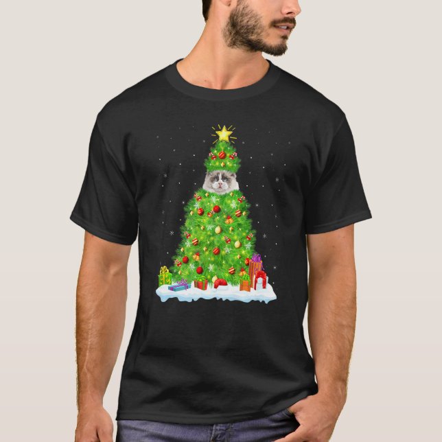 Ragdoll Cat Julafton Lighting Träd Funny Ragdoll C T Shirt (Framsida)