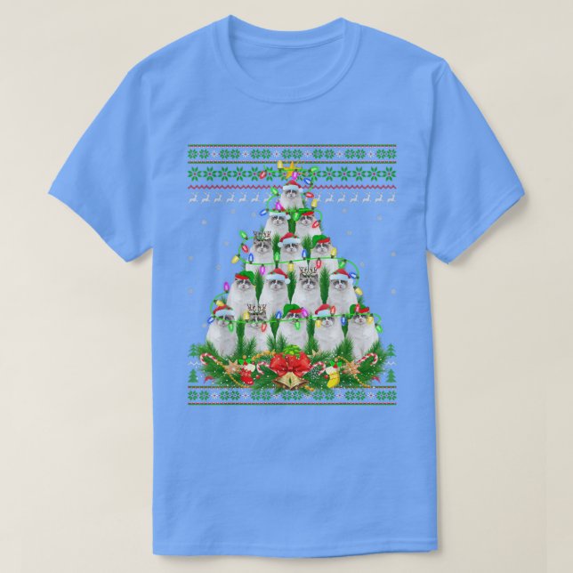 Ragdoll Cat Julafton Lighting Träd Santa Ragdoll U T Shirt (Design framsida)