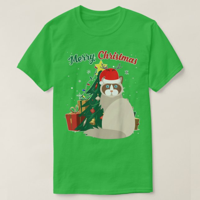 Ragdoll Cat Julgran Snö Flakes Julafton Presen T Shirt (Design framsida)