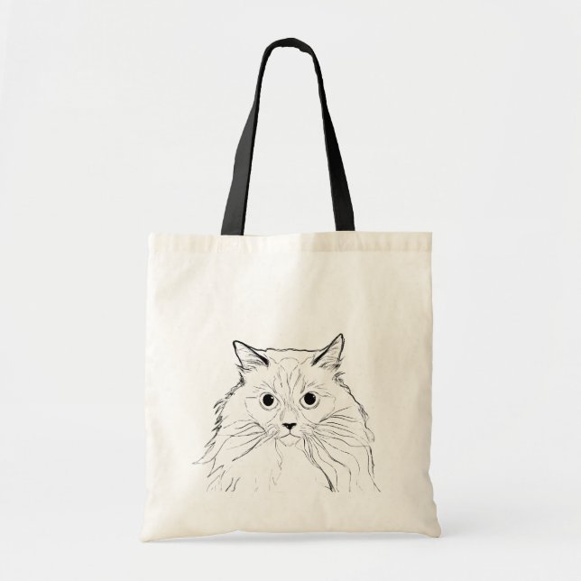 Ragdoll Cat Line Art Tote Bag Tygkasse (Framsidan)